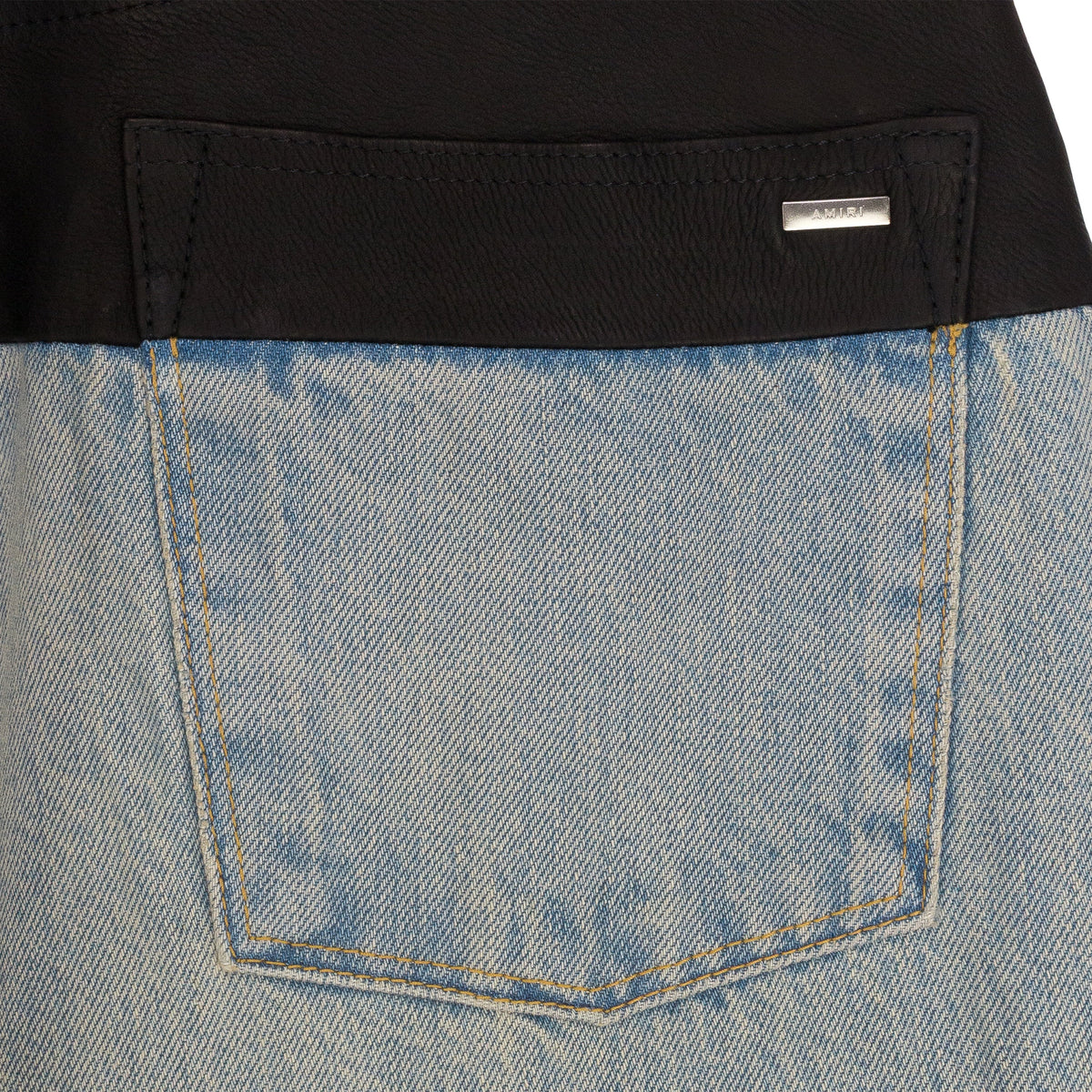 SKY INDIGO/BLACK HYBRID BOOTLEG W/ LEATHER JEANS