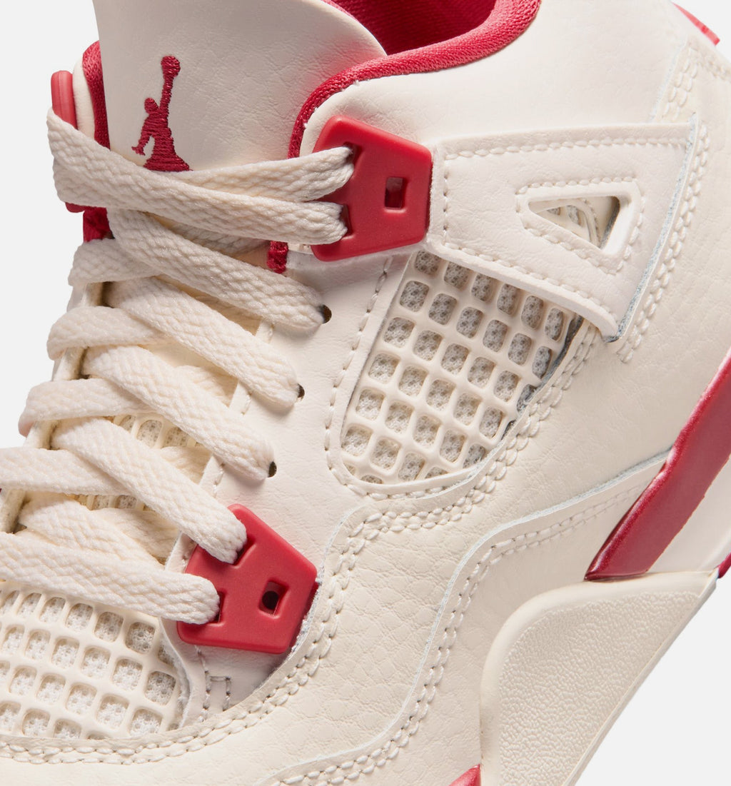 Air Jordan 4 Retro Valentine's Day Preschool Lifestyle Shoes - Pale Ivory/Sierra Red/Tough Red