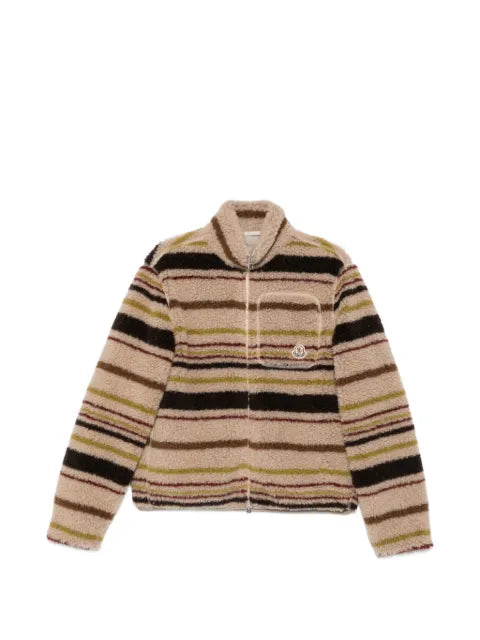 Moncler striped teddy zip-up cardigan