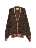 PDF leopard-pattern striped-trim cardigan