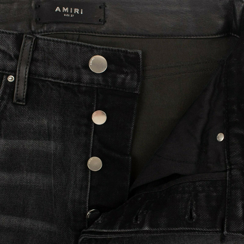 Amiri Crop Straight Lthr Denim Pants - Black