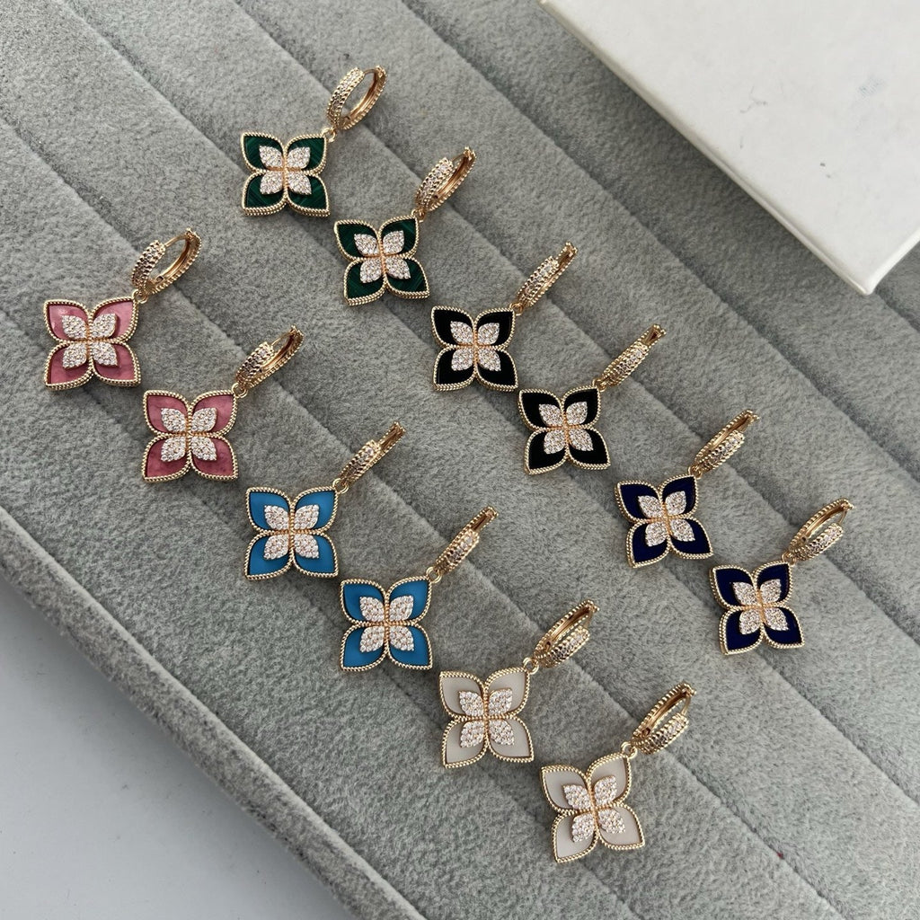 Roberto Coin Style Four-Leaf Clover Cubic Zirconia Earrings