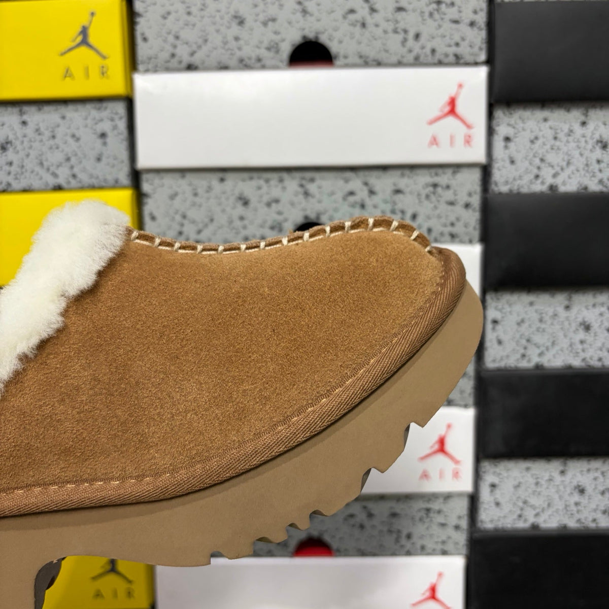 UGG Funkette Platform Clog – Women's Sherpa-Collar Suede Mule in Chestnut