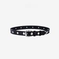Rivet Leather Belt Silver Studded Pin Buckle Black Denim Waist Belt