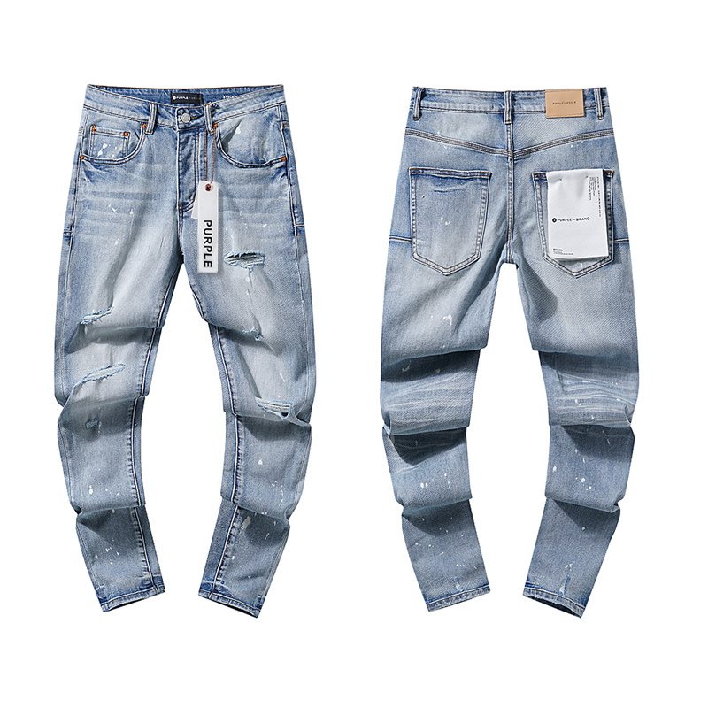 Purple Brand Light Blue Distressed Paint-Splatter Jeans