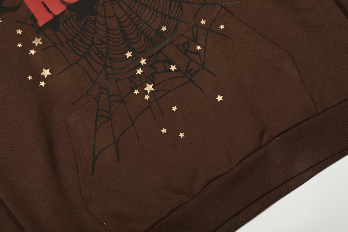 Sp5der Brown Western Spiderweb Graphic Hoodie