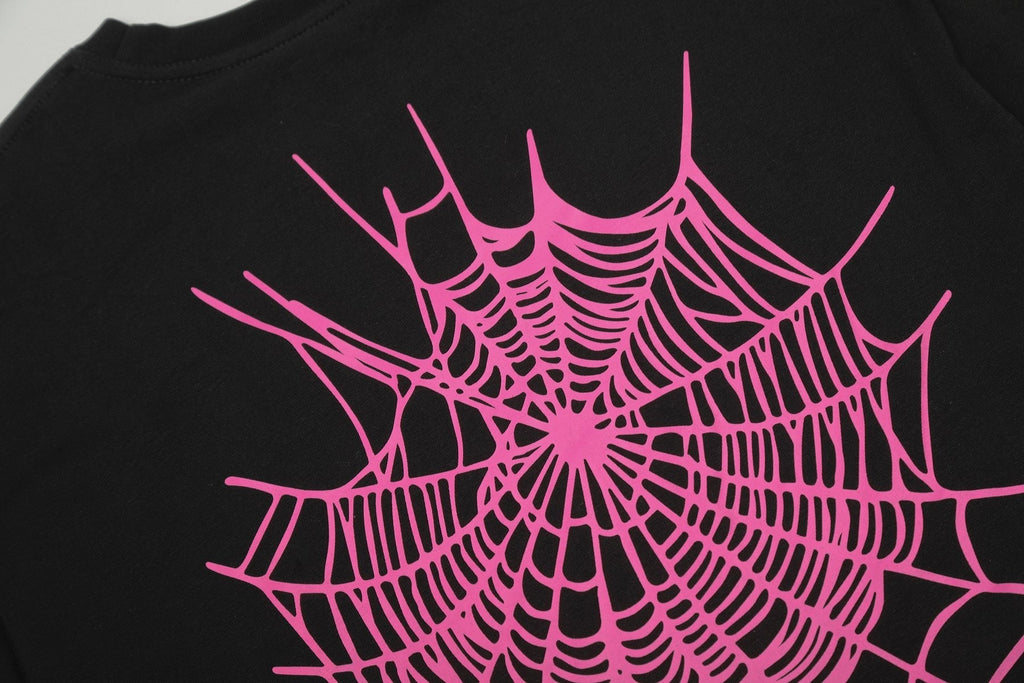 Sp5der Pink Spiderweb Graphic Short-Sleeve T-Shirt