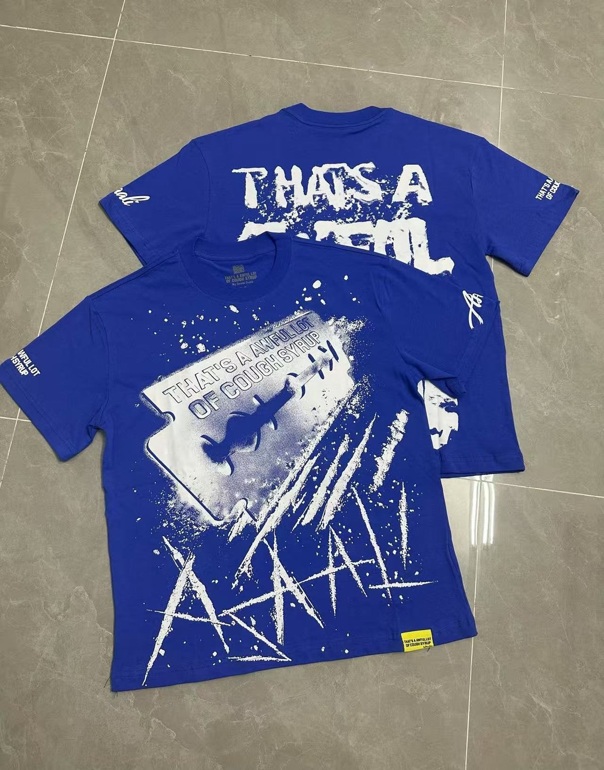 THAT'S A AWFUL LOT OF COUGH SYRUP Blue Graphic T-Shirt