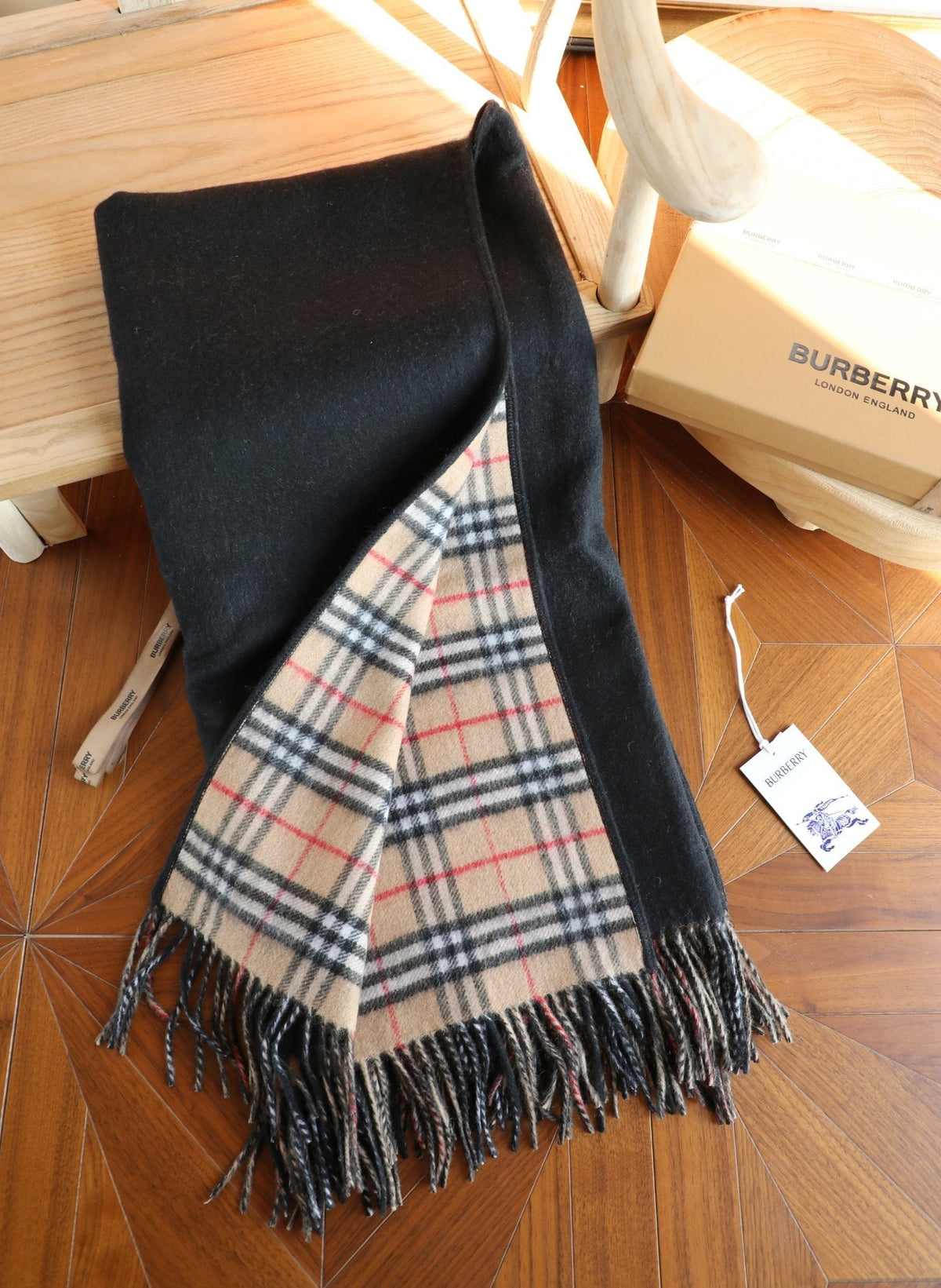 Burberry Style Reversible Plaid Cape Scarf