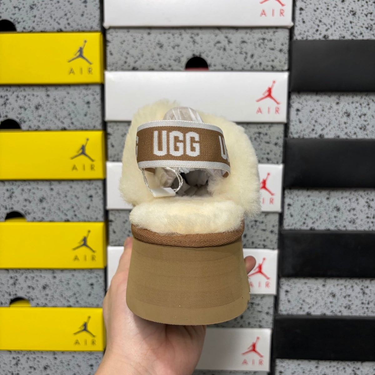 UGG Disco Slide Platform Mule – Women's Sherpa-Lined Suede Slide with Logo Strap in Chestnut