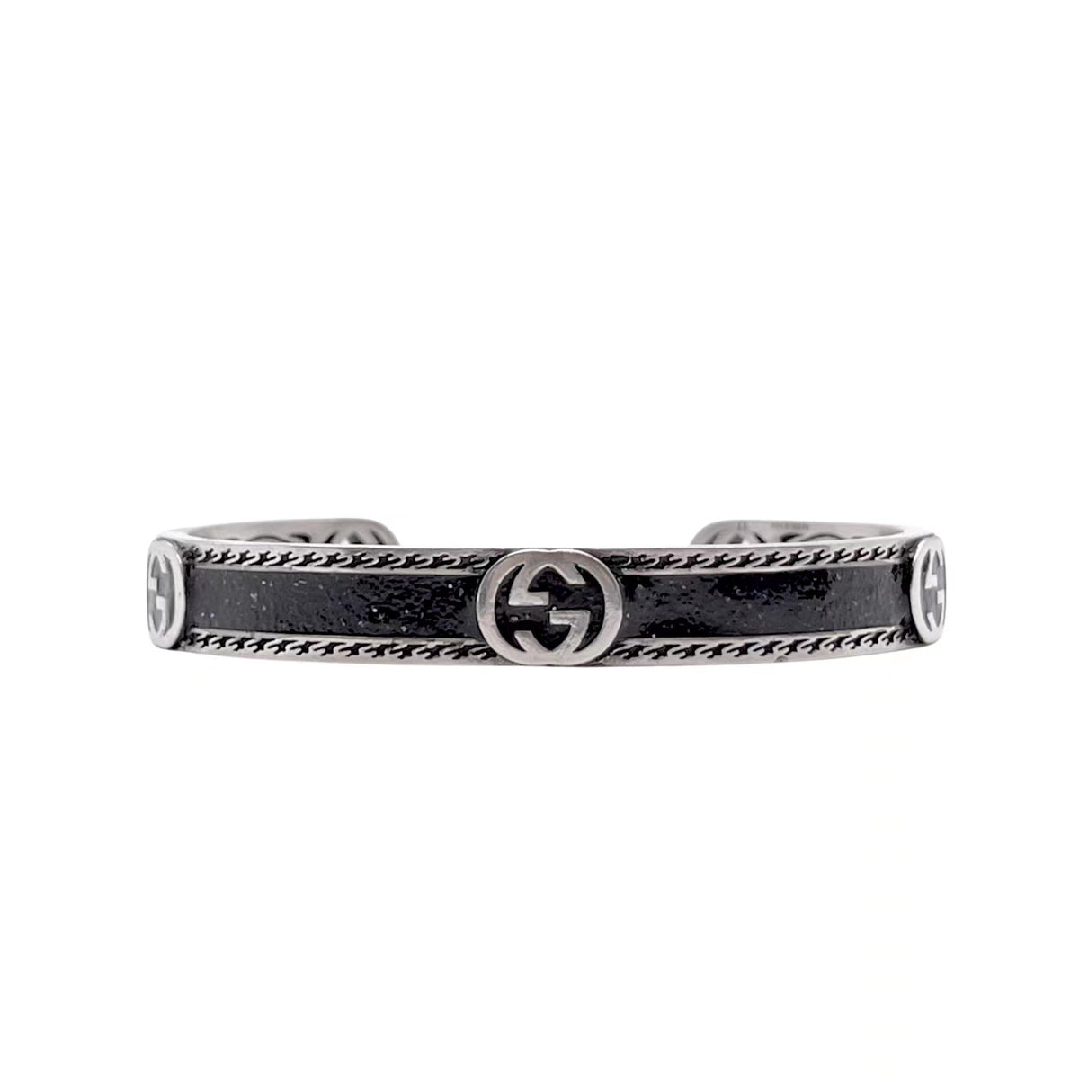 Gucci Black Enamel Vintage Double G Bracelet