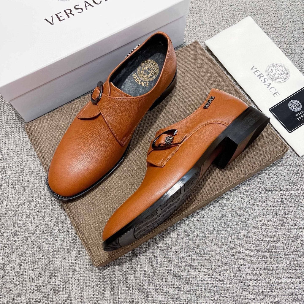 Versace Men's Tan Brown Metal Detail Slip-On Shoes