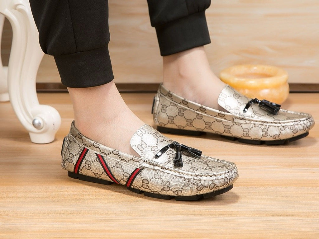 Gucci Monogram Stripe Tassel Loafers