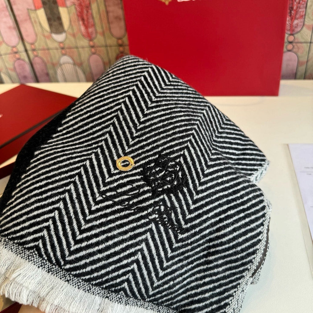 Loro Piana Black & White Herringbone Scarf