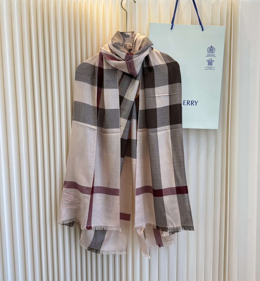 Burberry Plaid Fringe Cashmere Scarf
