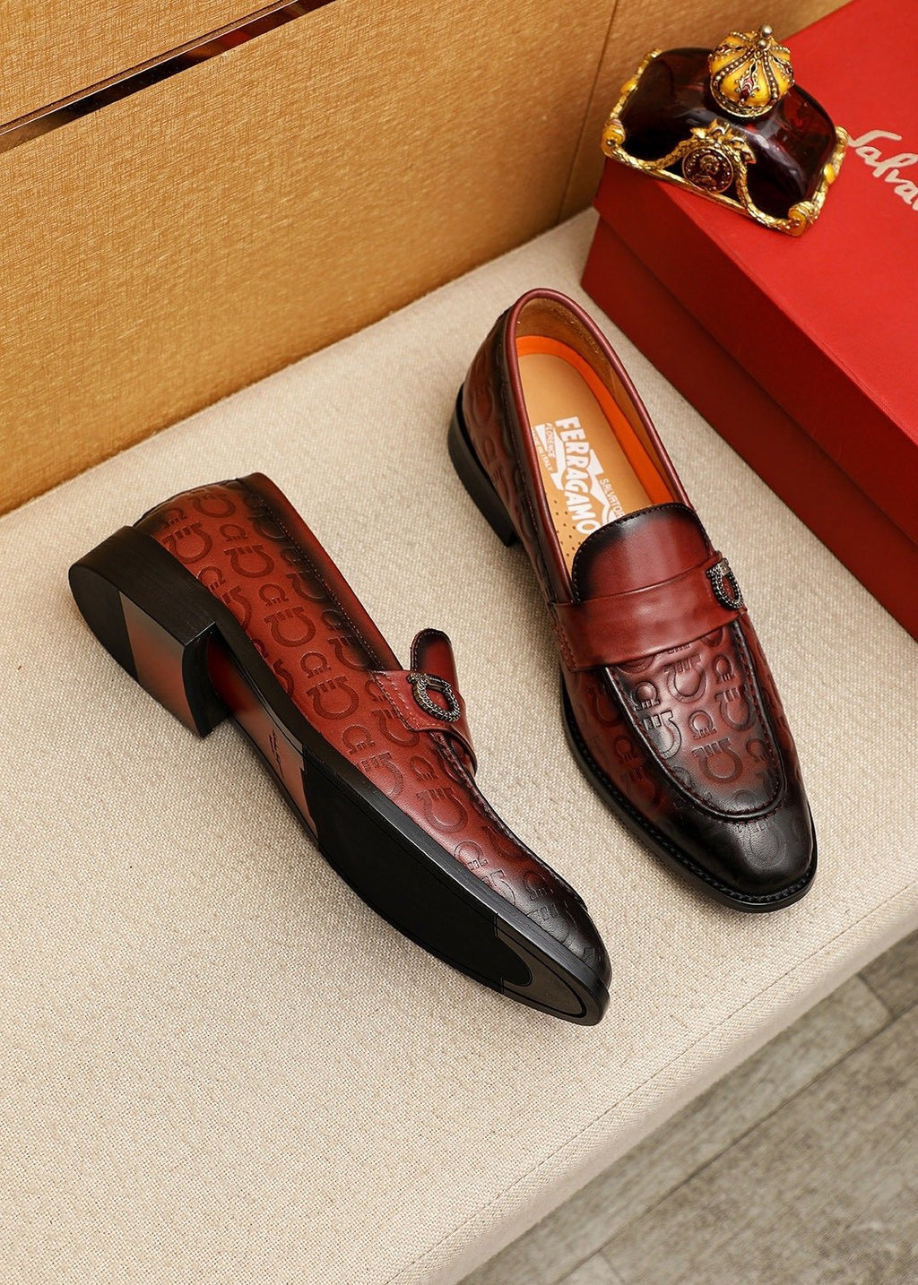 Ferragamo Men's Embossed Buckle Loafers
