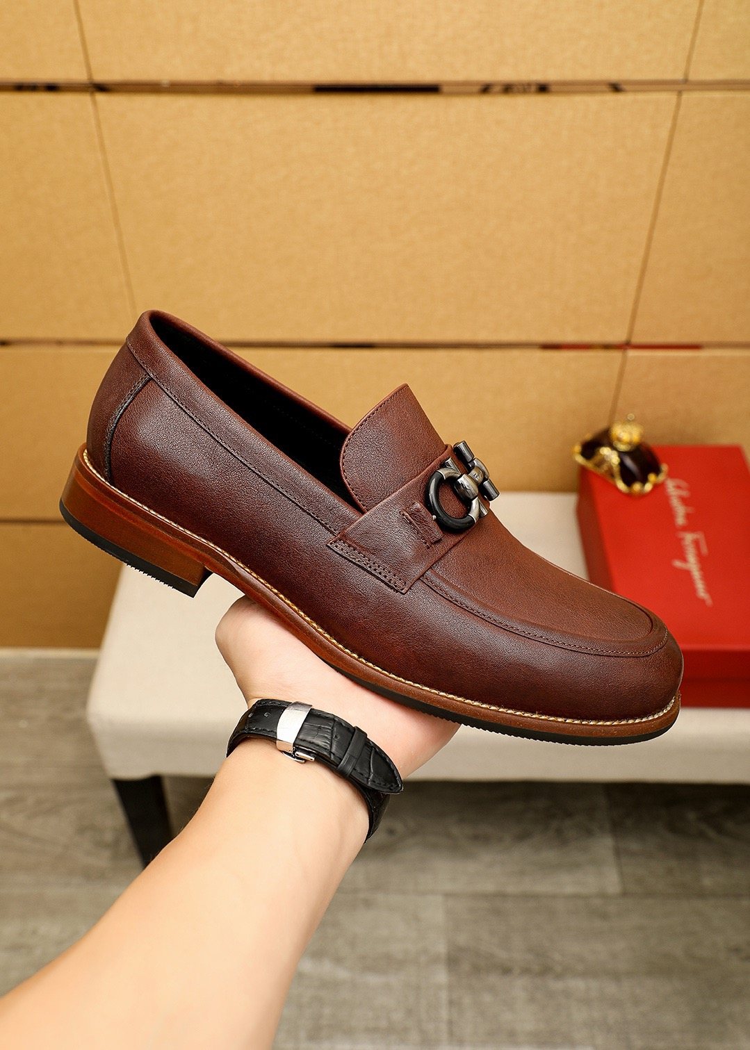 Salvatore Ferragamo Men's Leather Bit Loafers - Stacked Heel